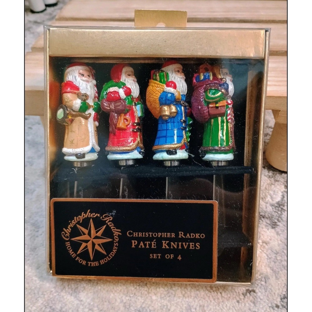 Christopher RADKO Set of 4 Pate Knives Christmas Vintage Santa Cheese Spreaders